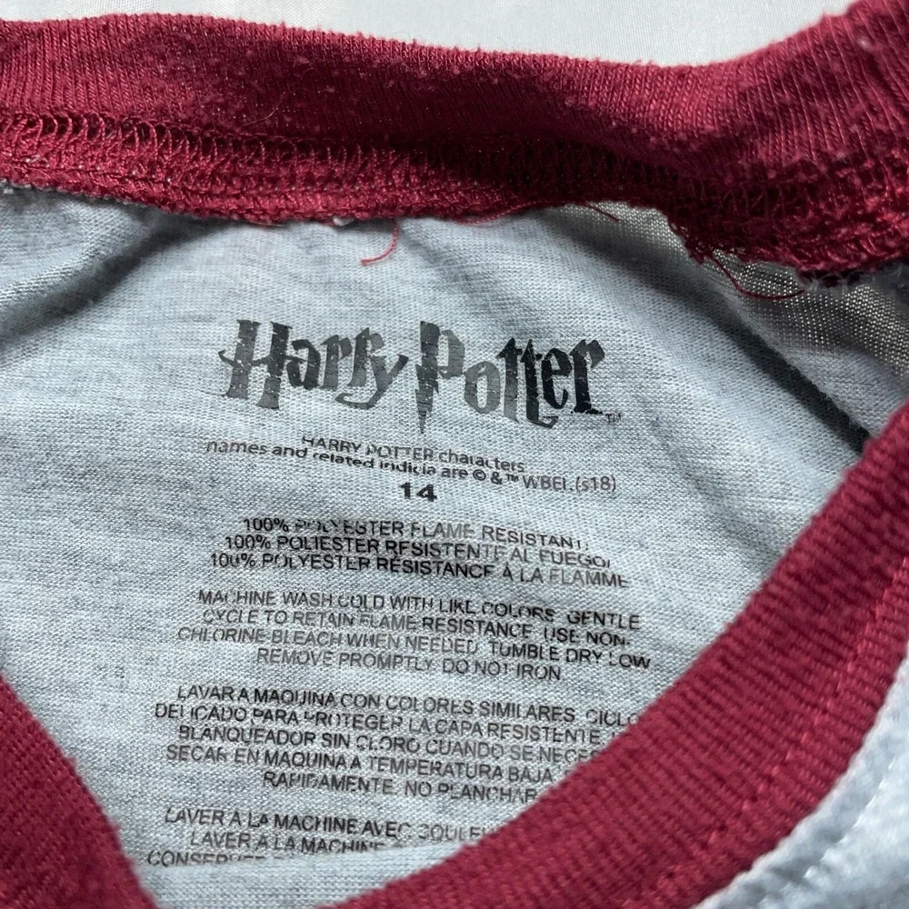 Harry Potter Hogwarts T-Shirt Kids Girls 14 Burgundy Gray Graphics Raglan Sleeve